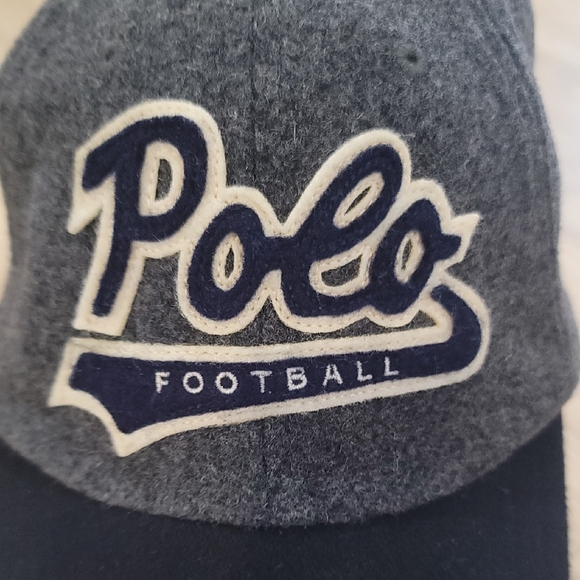 Polo by Ralph Lauren Gray and Black Football Hat Wool Adjustable Leather Strap